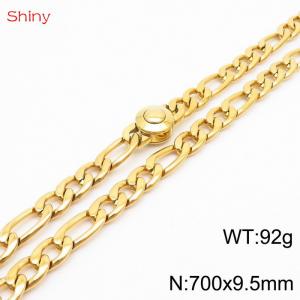 Fashionable stainless steel 700x9.5mm3：1  thick chain circular polished buckle jewelry charm gold necklace - KN238219-Z
