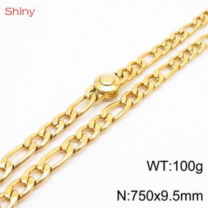 Fashionable stainless steel 750x9.5mm3：1  thick chain circular polished buckle jewelry charm gold necklace - KN238220-Z