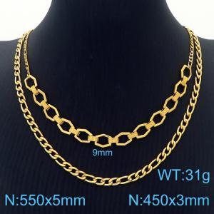 Stainless Steel Necklace Double Link Chain Pendant Gold Color - KN238330-Z
