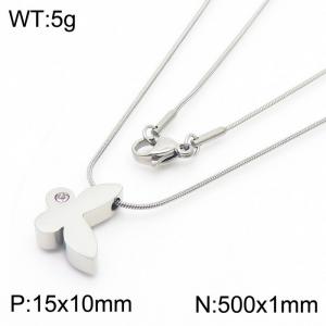 Stainless Steel Necklace With Butterfly Pendant Silver Color - KN238333-Z