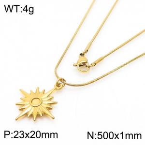 Stainless Steel Necklace With Sun Flower Pendant Gold Color - KN238341-Z