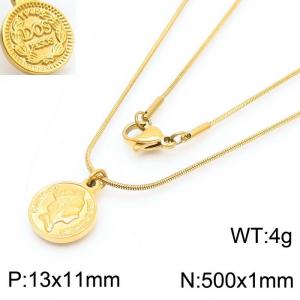 Stainless Steel Necklace With Round Pendant Gold Color - KN238355-Z