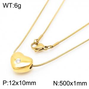 Stainless Steel Necklace With Heart Zircon Pendant Gold Color - KN238357-Z
