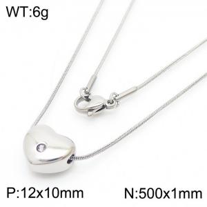 Stainless Steel Necklace With Heart Zircon Pendant Silver Color - KN238358-Z