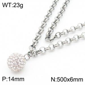 Stainless Steel Necklace O Chain With Stone Pendant Silver Color - KN238365-Z