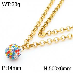 Stainless Steel Necklace O Chain With Colorful Stone Pendant Gold Color - KN238366-Z