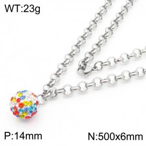 Stainless Steel Necklace O Chain With Colorful Stone Pendant Silver Color - KN238367-Z