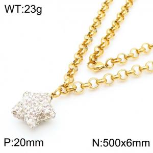 Stainless Steel Necklace O Chain With Five-pointed Star Pendant Gold Color - KN238370-Z