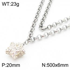 Stainless Steel Necklace O Chain With Five-pointed Star Pendant Silver Color - KN238371-Z