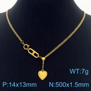 Stainless Steel Necklace Link Chain With Heart Pendant Gold Color - KN238387-Z