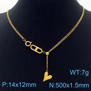 Stainless Steel Necklace Link Chain With Heart Pendant Gold Color - KN238389-Z