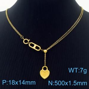 Stainless Steel Necklace Link Chain With Heart Pendant Gold Color - KN238391-Z