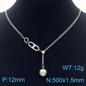 Stainless Steel Necklace Link Chain With Round Bead Pendant Silver Color - KN238394-Z