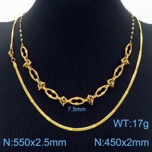 Stainless Steel Necklace Double Snake Chain Gold Color - KN238419-Z