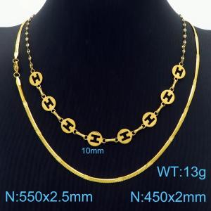 Stainless Steel Necklace H Shaped Double Snake Chain Gold Color - KN238422-Z