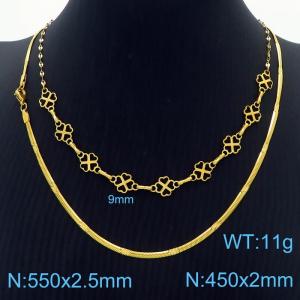 Stainless Steel Necklace Double Heart Snake Chain Gold Color - KN238423-Z
