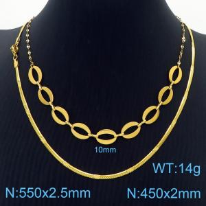 Stainless Steel Necklace Double Oval Snake Chain Gold Color - KN238426-Z