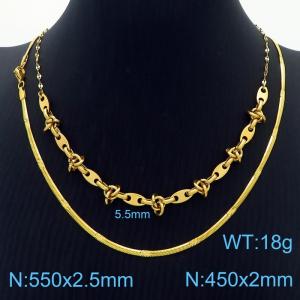 Stainless Steel Necklace Double Snake Chain Gold Color - KN238427-Z