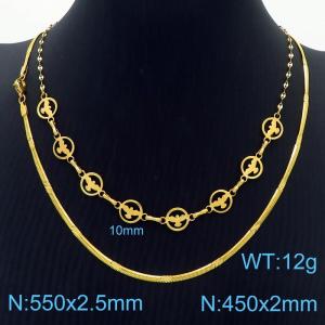 Stainless Steel Necklace Double Birds Snake Chain Gold Color - KN238430-Z