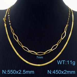 Stainless Steel Necklace Double Hexagon Snake Chain Gold Color - KN238431-Z