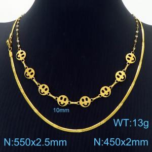 Stainless Steel Necklace Double Face Snake Chain Gold Color - KN238434-Z