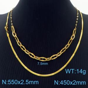 Stainless Steel Necklace Double Snake Link Chain Gold Color - KN238435-Z