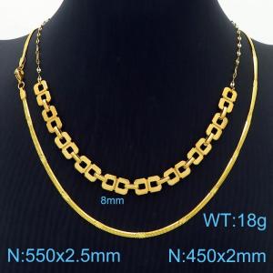 Stainless Steel Necklace Double Quadrilateral Snake Link Chain Gold Color - KN238438-Z