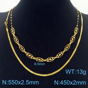 Stainless Steel Necklace Double Quadrilateral Snake Link Chain Gold Color - KN238439-Z