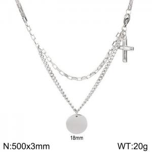 Stainless steel splicing chain cross circular pendant necklace - KN238616-Z