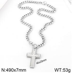 Stainless steel polished denim chain cross pendant necklace - KN238619-Z