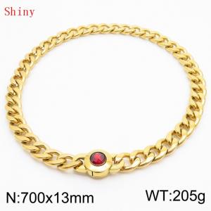 700mm Gold-Plated Stainless Steel&Red Zircon Cuban Chain Necklace - KN238636-Z