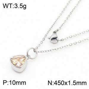 Fashion stainless steel 450 × 1.5mm fine chain with hanging triangle white transparent glass pendant Charming silver necklace - KN238984-LK