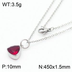 Fashion stainless steel 450 × 1.5mm fine chain with hanging triangular red glass pendant charm silver necklace - KN238985-LK