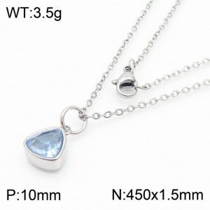 Fashion stainless steel 450 × 1.5mm fine chain with hanging triangle light blue glass pendant charm silver necklace - KN238986-LK