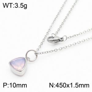 Fashion stainless steel 450 × 1.5mm thin chain paired with hanging triangular light colored glass pendant Charming silver necklace - KN238987-LK