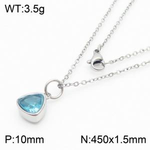 Fashion stainless steel 450 × 1.5mm fine chain with hanging triangle blue glass pendant charm silver necklace - KN238988-LK