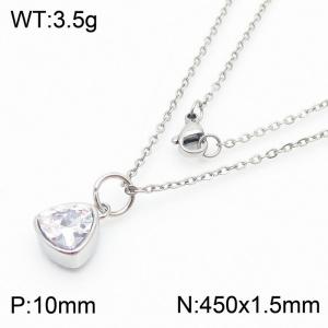 Fashion stainless steel 450 × 1.5mm fine chain with hanging triangle white transparent glass pendant Charming silver necklace - KN238992-LK