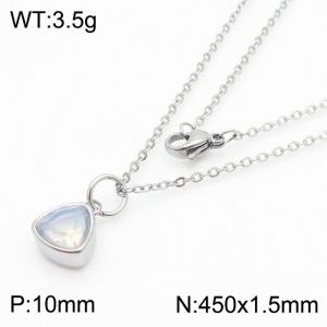 Fashion stainless steel 450 × 1.5mm fine chain with hanging triangle white glass pendant charm silver necklace - KN238994-LK