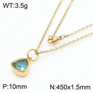 Fashion stainless steel 450 × 1.5mm fine chain with hanging triangle blue glass pendant charm gold necklace - KN238995-LK