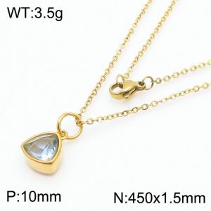 Fashion stainless steel 450 × 1.5mm fine chain with hanging triangle white transparent glass pendant Charming gold necklace - KN238997-LK