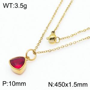 Fashion stainless steel 450 × 1.5mm fine chain with hanging triangular red glass pendant charm gold necklace - KN238998-LK