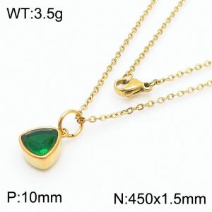 Fashion stainless steel 450 × 1.5mm fine chain with hanging triangular green glass pendant charm gold necklace - KN238999-LK