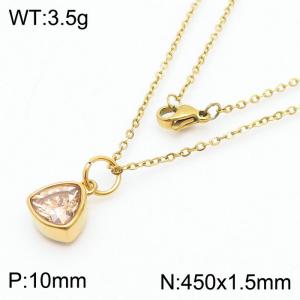 Fashion stainless steel 450 × 1.5mm fine chain with hanging triangle white transparent glass pendant Charming gold necklace - KN239000-LK
