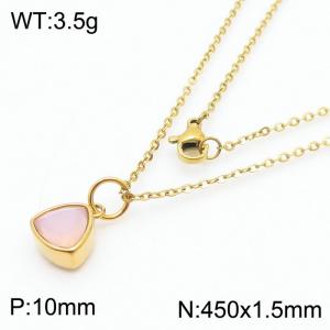Fashion stainless steel 450 × 1.5mm fine chain with hanging triangle pink glass pendant charm gold  necklace - KN239001-LK