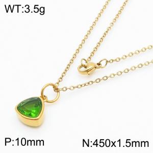 Fashion stainless steel 450 × 1.5mm fine chain with hanging triangle light green glass pendant charm gold necklace - KN239002-LK