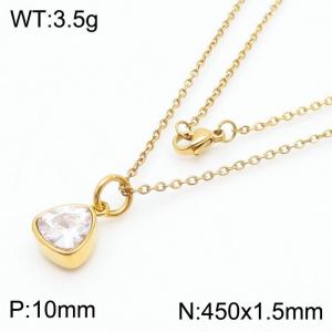 Fashion stainless steel 450 × 1.5mm fine chain with hanging triangle white transparent glass pendant Charming gold necklace - KN239003-LK