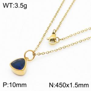 Fashion stainless steel 450 × 1.5mm fine chain with hanging triangle dark blue glass pendant charm gold necklace - KN239004-LK