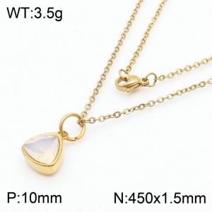 Fashion stainless steel 450 × 1.5mm fine chain with hanging triangle white glass pendant charm gold  necklace - KN239005-LK