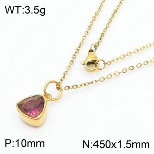 Fashion stainless steel 450 × 1.5mm fine chain with hanging triangle light dark red glass pendant charm gold necklace - KN239006-LK