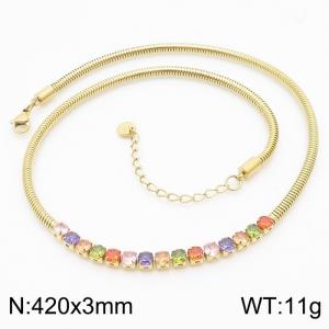 Japan and South Korea trend stainless steel colorful zircon colorful women's necklace - KN239014-WGTH